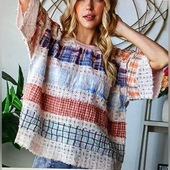 Oli & Hali Multicolor Patchwork Lace Top - Picture 4 of 7